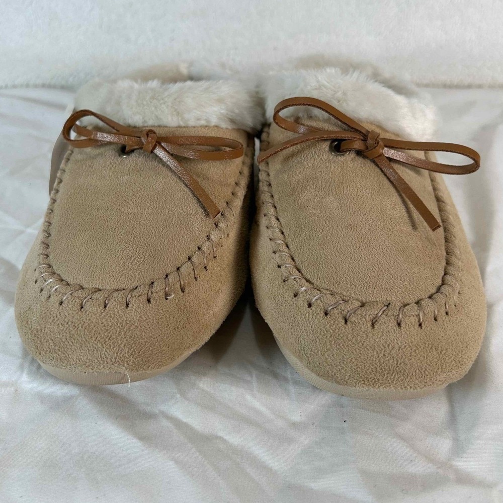 Lauren Ralph Lauren RL121 Wheat Suede Faux Fur Moccasin Slippers Women L 8-9 NEW - Picture 4 of 12